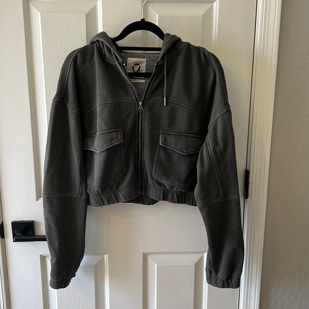 Urban Outfitters dark gray cropped zip hoodie, size M